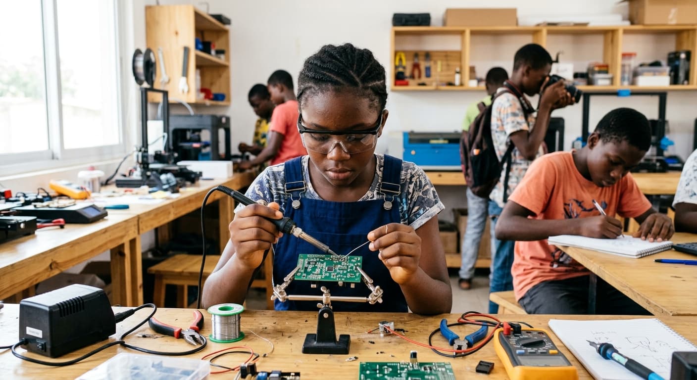 Young person exploring a practical technical activity.